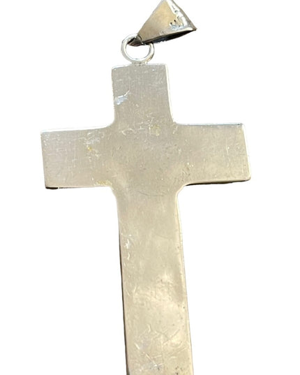 Vintage Mexico primitive Turquoise southwestern sterling 925 CROSS pendant