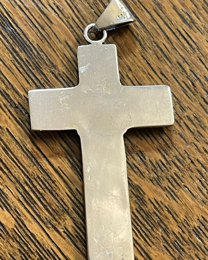 Vintage Mexico primitive Turquoise southwestern sterling 925 CROSS pendant