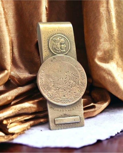 Vintage 1960s Mexico Alpaca coin symbol Money clip