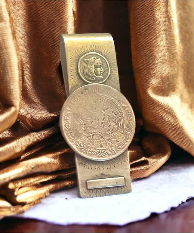 Vintage 1960s Mexico Alpaca coin symbol Money clip