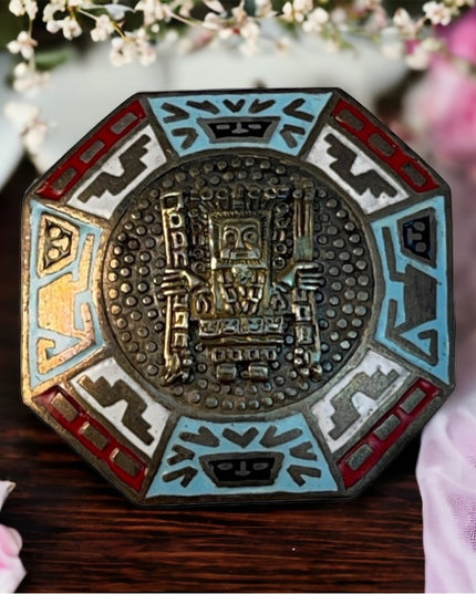 Vintage sterling silver RML Peru enamel brooch