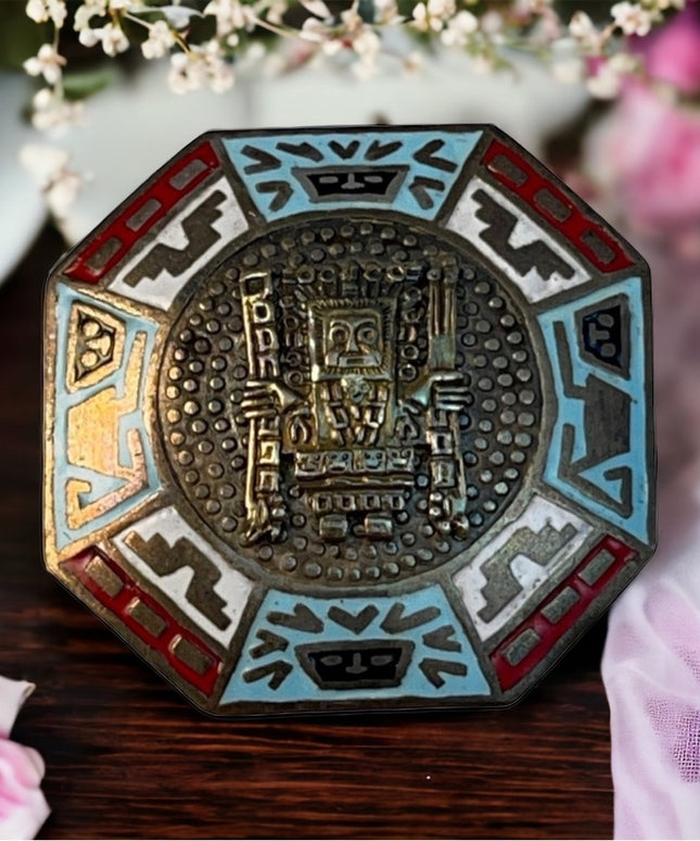 Vintage sterling silver RML Peru enamel brooch