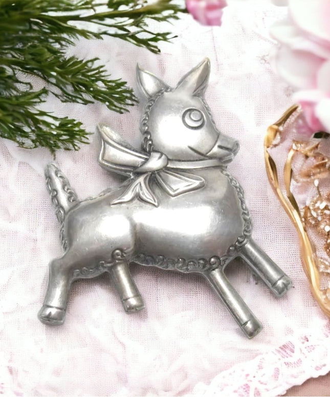 Vintage 1930s Truart Sterling silver 925  donkey large brooch