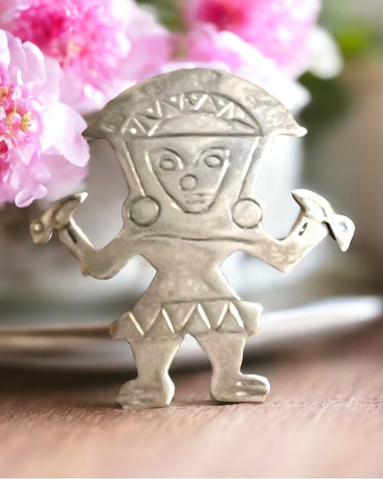 Vintage 1960s Sterling silver signed 924 Peru Incan Tumi Brooch
