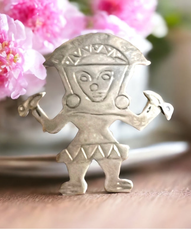 Vintage 1960s Sterling silver signed 924 Peru Incan Tumi Brooch