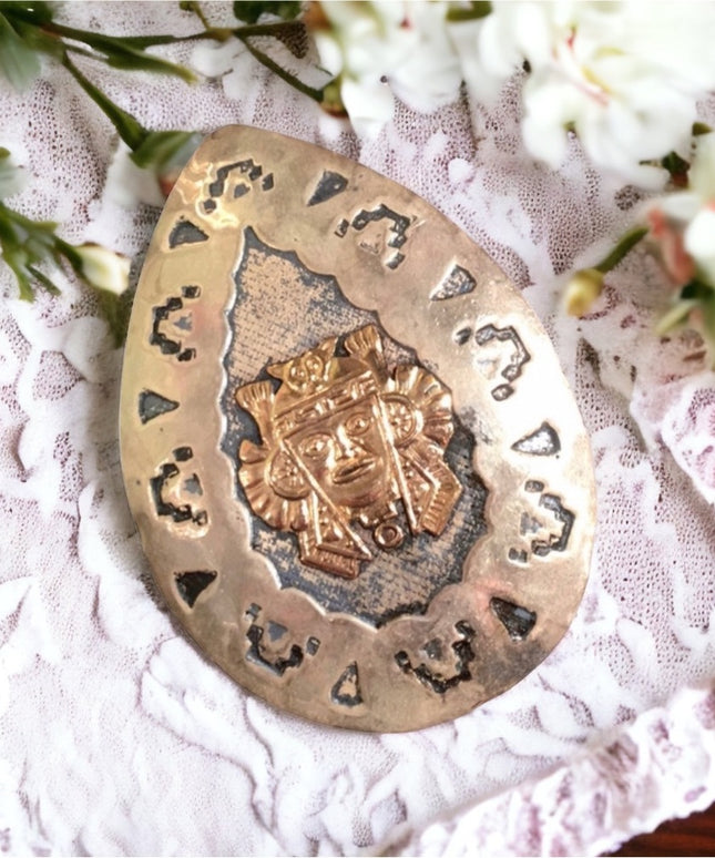Vintage 18k & 925 sterling large pendant brooch Peru
