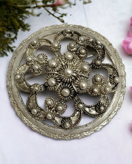 Antique Sash Brooch pin Large sterling heavy