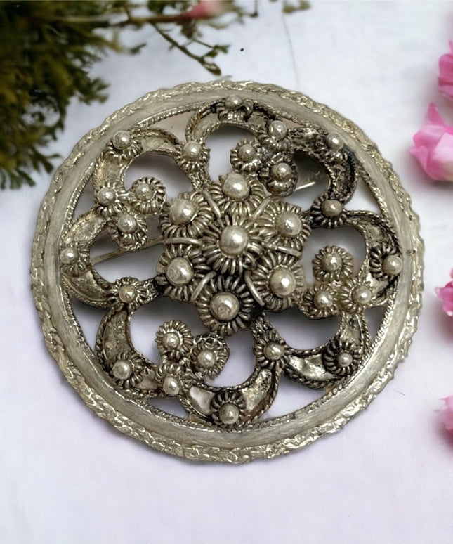 Antique Sash Brooch pin Large sterling heavy