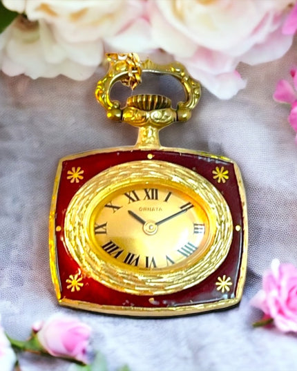 Vintage Ornata Necklace pendant wind up watch