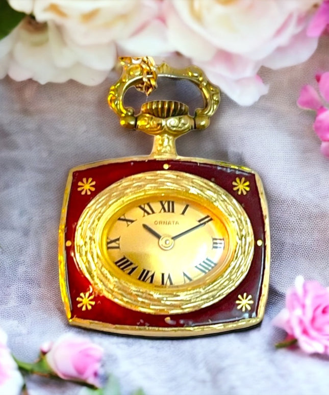 Vintage Ornata Necklace pendant wind up watch