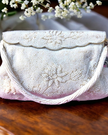 Vintage 1950s Micro bead wristlet white