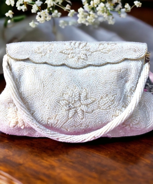 Vintage 1950s Micro bead wristlet white