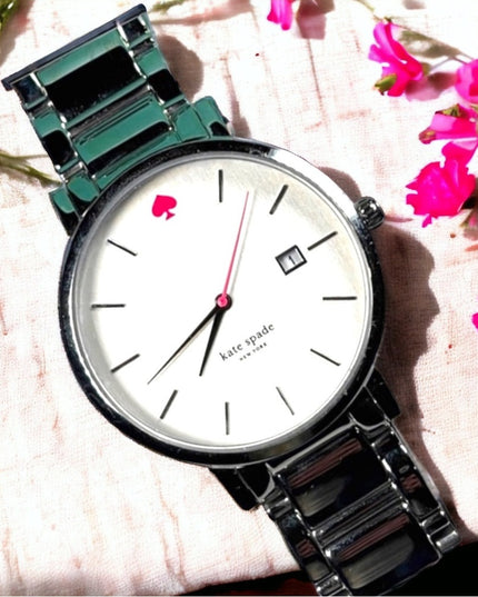 Kate Spade Silver metal large watch in box