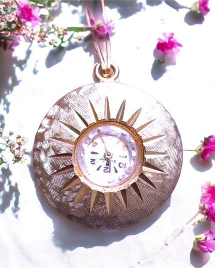 Vintage 1960s Gold necklace watch pendant Works