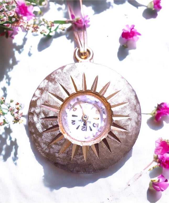 Vintage 1960s Gold necklace watch pendant Works