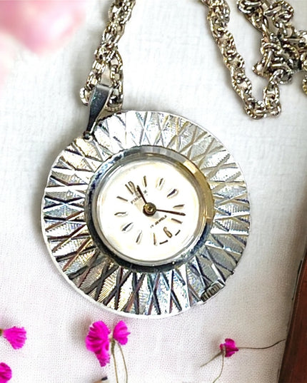 1960s Vintage 17 Jewel Silver finish fancy necklace watch