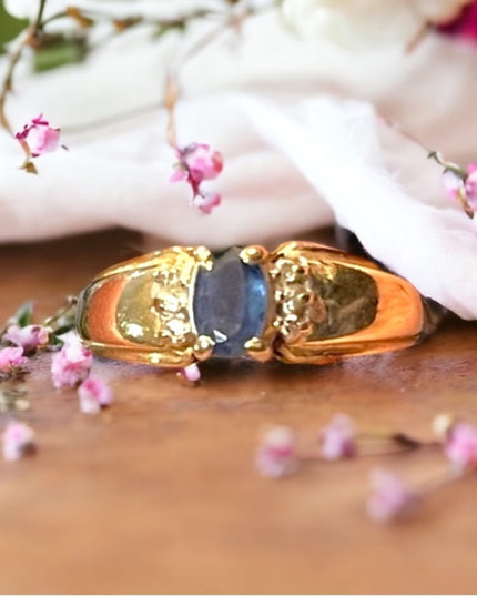 Vintage 10k gold sapphire diamond womens ring