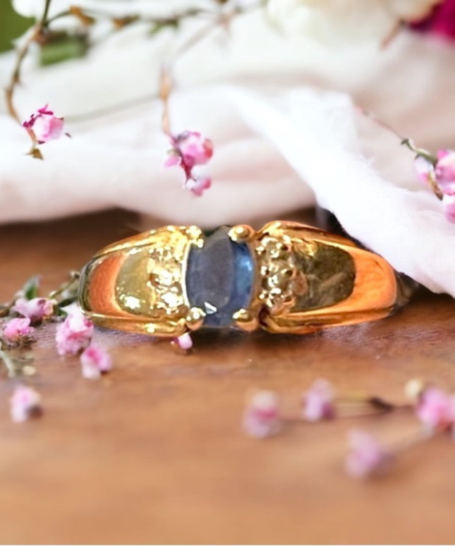 Vintage 10k gold sapphire diamond womens ring
