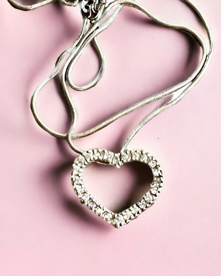 Sterling silver 925 CZ Crystal heart pendant necklace