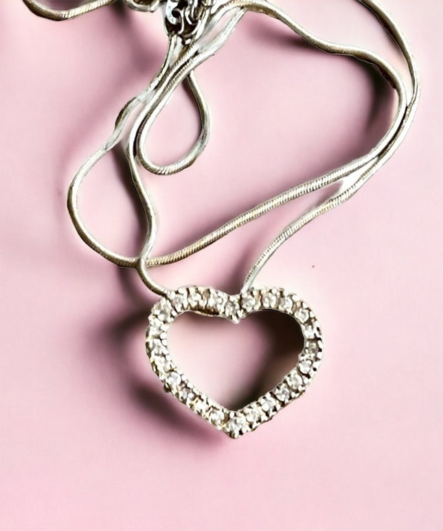 Sterling silver 925 CZ Crystal heart pendant necklace