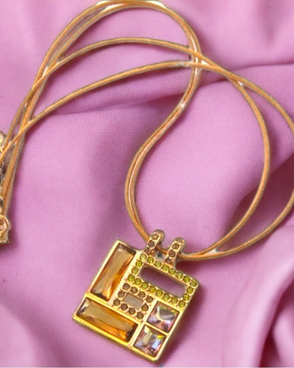 Swarovski Authentic (swan) Square crystal rose gold plt leather cord necklace