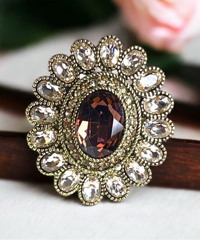 Retired Heidi Daus Lovely Purple & pink crystal large ottoman style ring