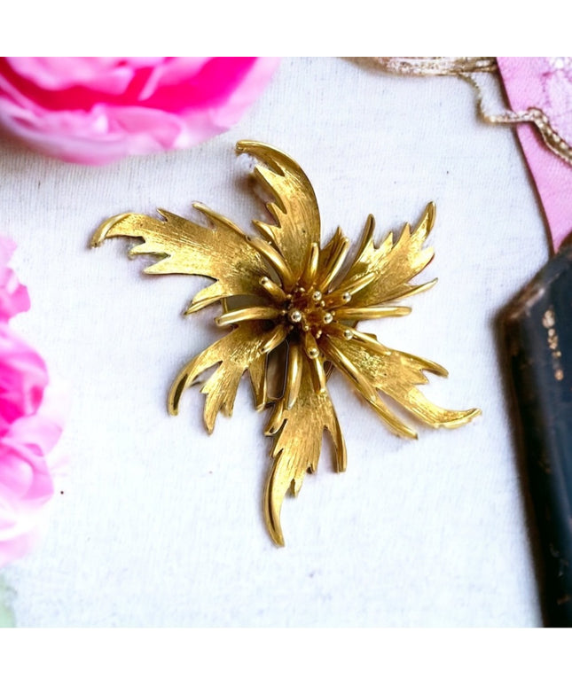 Vintage COROCRAFT high end antique finish flower brooch starburst