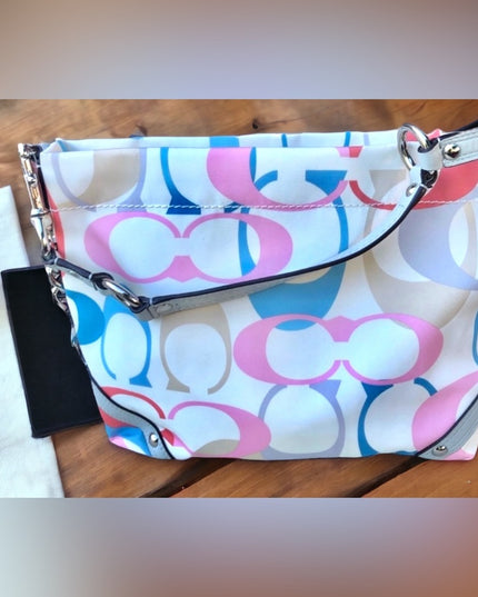 F16274 Coach shoulder bag signature White pink