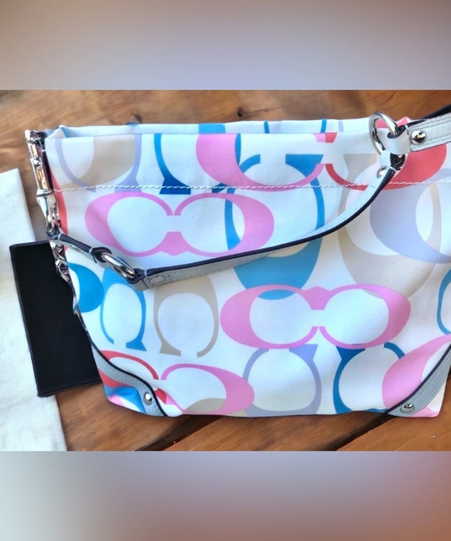 F16274 Coach shoulder bag signature White pink