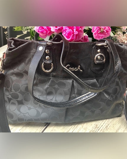 F15510 Lg Coach shoulder hobo black bag