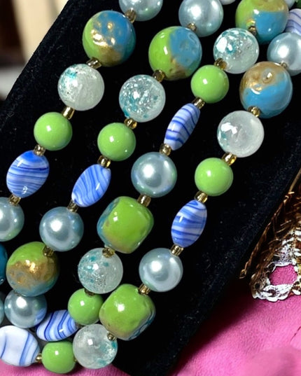 Vintage 1950s Faux pearl Murano Italian glass 2 strand fancy necklace