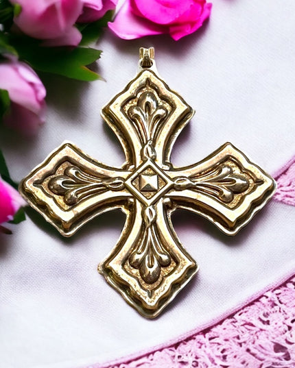 Vintage 1981 Reed & Barton Sterling silver 925 Christmas Cross necklace pendant