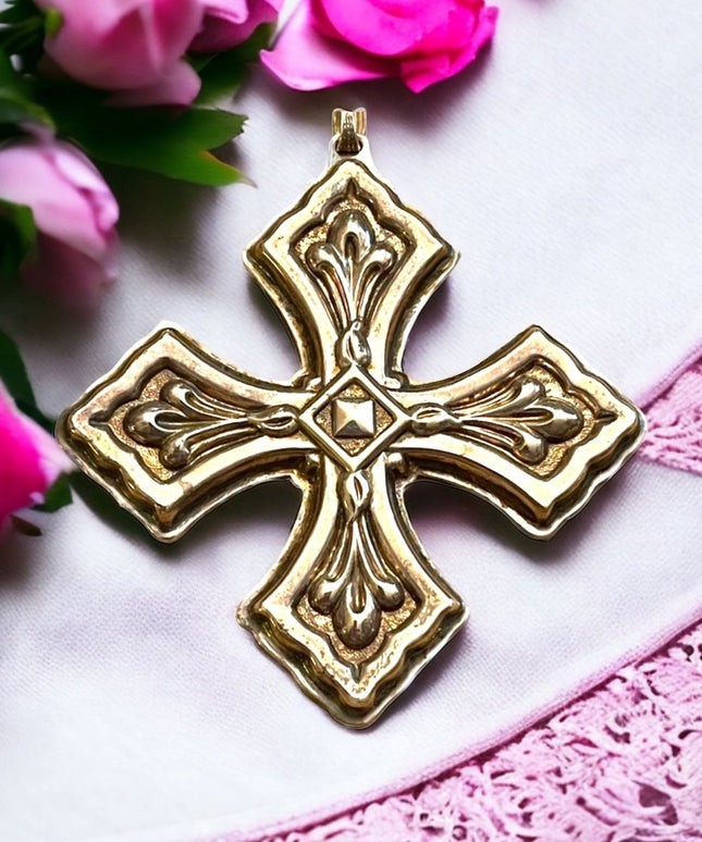 Vintage 1981 Reed & Barton Sterling silver 925 Christmas Cross necklace pendant