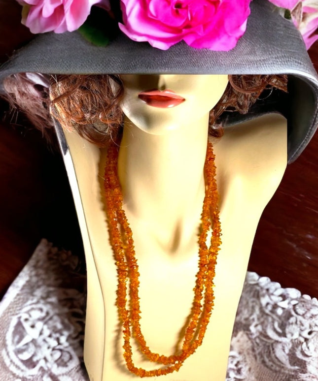 Vintage Long Authentic Baltic honey AMBER chip necklace