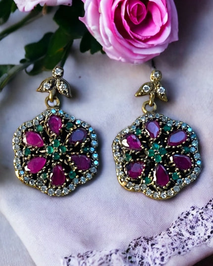 Sterling silver Turkish ruby crystal earrings