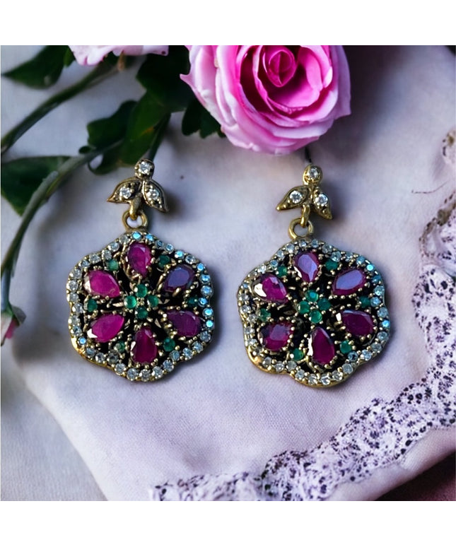 Sterling silver Turkish ruby crystal earrings