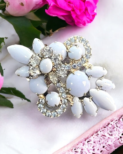 Vintage 1960s Glass & Crystal Blue sparkle fancy brooch