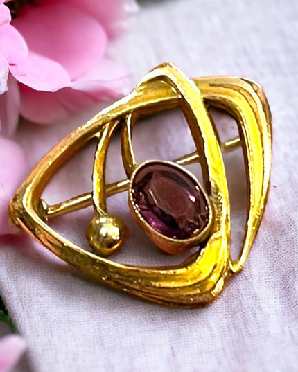 Victorian 14k Gold Filled GF Amethyst brooch Antique 1”
