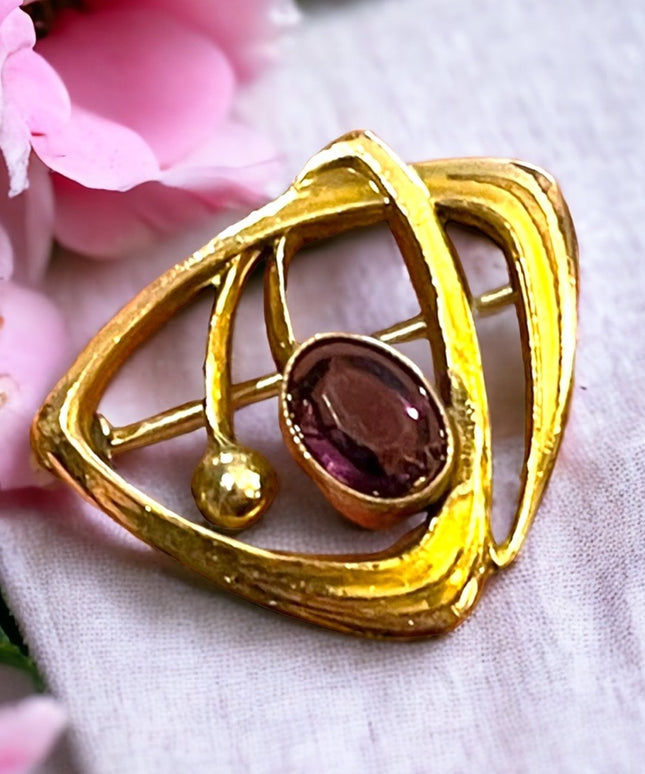 Victorian 14k Gold Filled GF Amethyst brooch Antique 1”