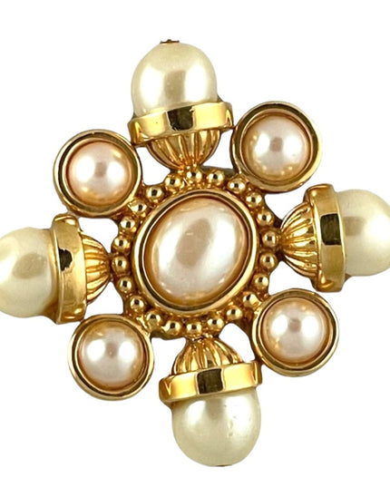 Vintage Magestic gold and faux pearl stunning brooch 1980s