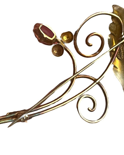 Vintage Van Dell 12k gold filled amethyst leaf flower brooch 1950s
