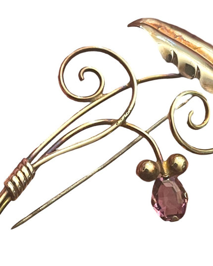 Vintage Van Dell 12k gold filled amethyst leaf flower brooch 1950s