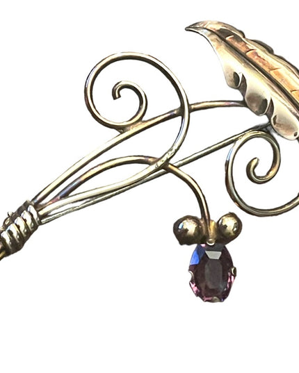 Vintage Van Dell 12k gold filled amethyst leaf flower brooch 1950s