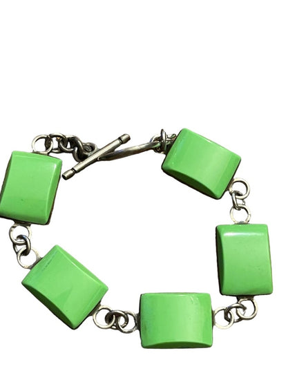 Sterling silver green stone fancy heavy link 925 bracelet