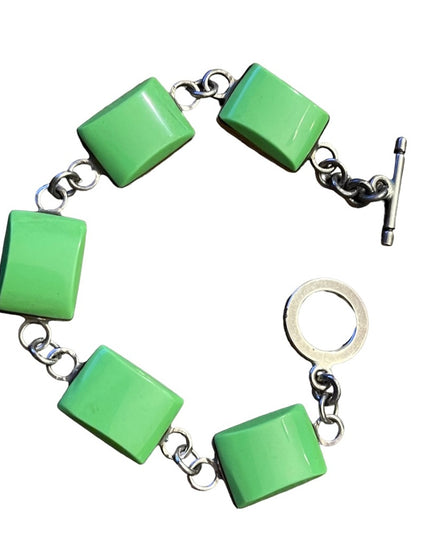 Sterling silver green stone fancy heavy link 925 bracelet