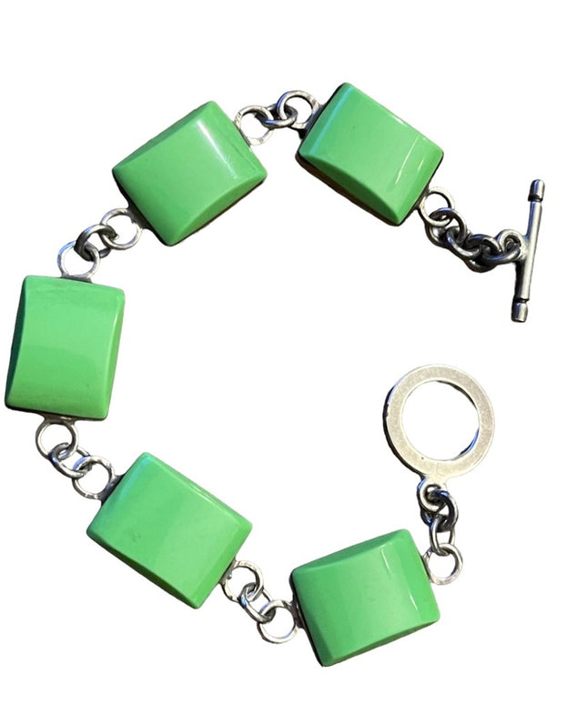 Sterling silver green stone fancy heavy link 925 bracelet