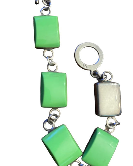 Sterling silver green stone fancy heavy link 925 bracelet