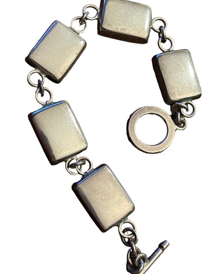 Sterling silver green stone fancy heavy link 925 bracelet