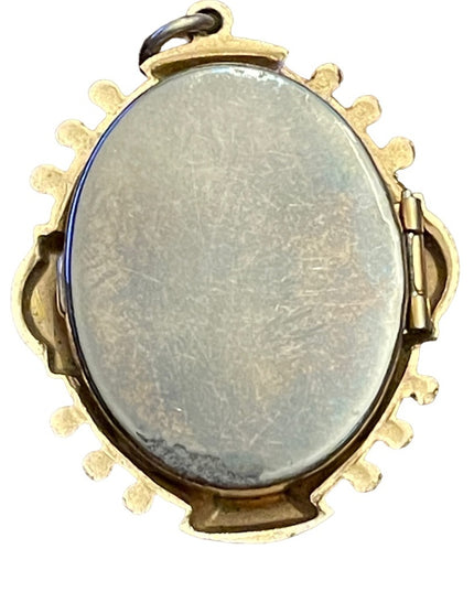 Vintage ornate etched gold and silver finish Shell cameo locket pendant