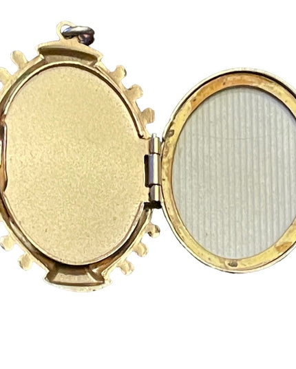 Vintage ornate etched gold and silver finish Shell cameo locket pendant